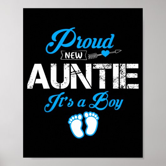 Proud New Auntie It's A Boy Gender Reveal Funny Fa Poster (Voorkant)