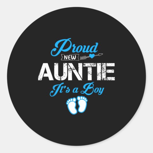 Proud New Auntie It's A Boy Gender Reveal Funny Fa Ronde Sticker (Voorkant)