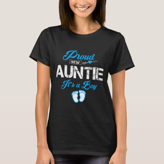 Proud New Auntie It's A Boy Gender Reveal Funny Fa T-shirt (Voorkant)