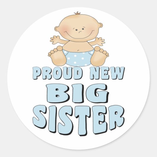 Proud New Big Sister Boy Ronde Sticker (Voorkant)