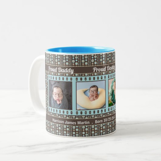 Proud New Dad 4 Foto Mok Aqua en Brown (Voorkant links)