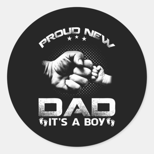 Proud New Dad It's A Boy Ronde Sticker (Voorkant)