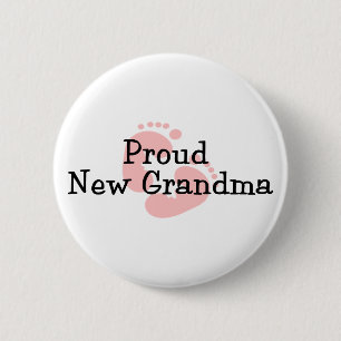 Proud New Grandma Baby Girl Footprint Ronde Button 5,7 Cm