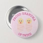 Proud New Grandma of Twins button roze (Voorkant /achterkant)