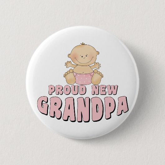 PROUD NEW Grandpa Girl Ronde Button 5,7 Cm (Voorkant)