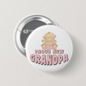 PROUD NEW Grandpa Girl Ronde Button 5,7 Cm (Voorkant /achterkant)