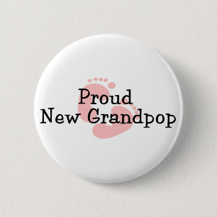 Proud New Grandpop Baby Girl Footprint Ronde Button 5,7 Cm
