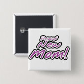 Proud New Mam Paarse Text Tshirts en Gifts Vierkante Button 5,1 Cm (Voorkant /achterkant)