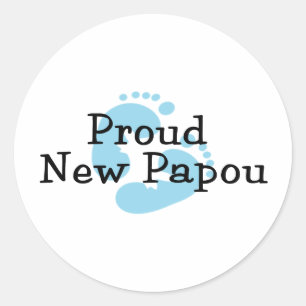 Proud New Papou Baby Boy Footprint Ronde Sticker