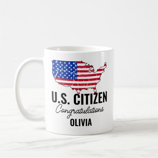 Proud New U.S. Citizen – American Map  Koffiemok (Links)