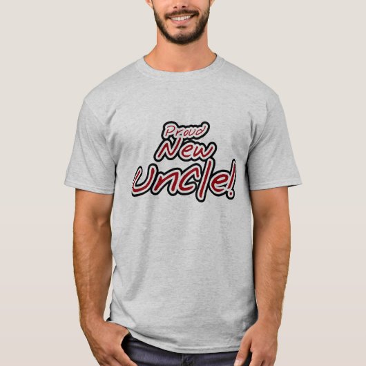 Proud New Uncle - Rode en zwarte tekst T-shirt (Voorkant)