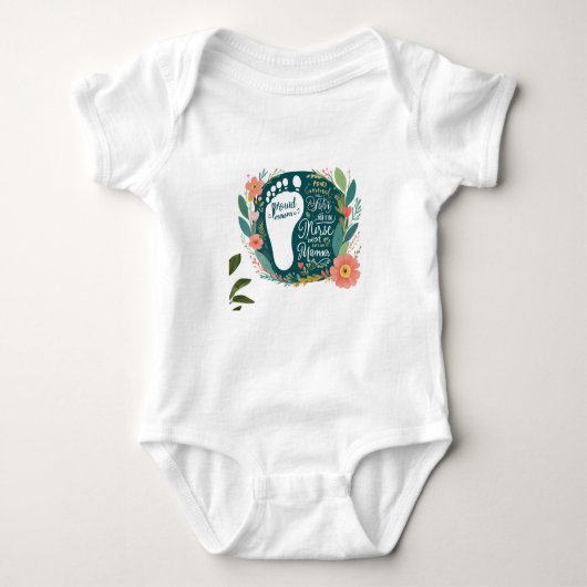 Proud Nurse Mama - Floral Baby Footprint Design Romper (Voorkant)