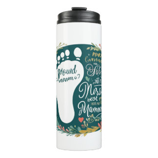 Proud Nurse Mama - Floral Baby Footprint Design Thermosbeker