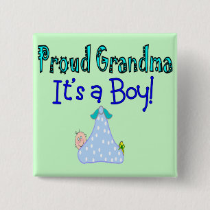 Proud oma, "Het is een jongen!" Giften Vierkante Button 5,1 Cm
