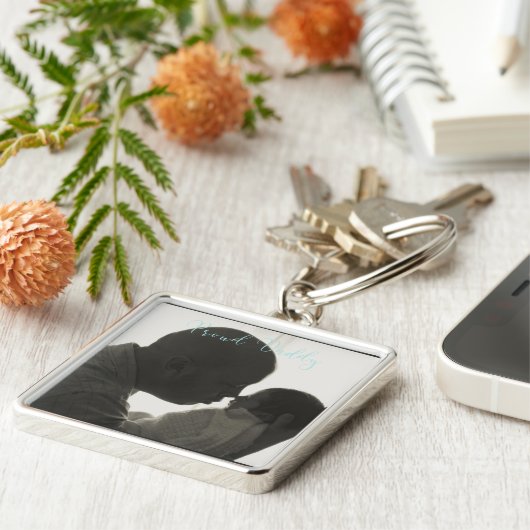 Proud papa Foto Large Square Sleutelhanger (Zijkant)