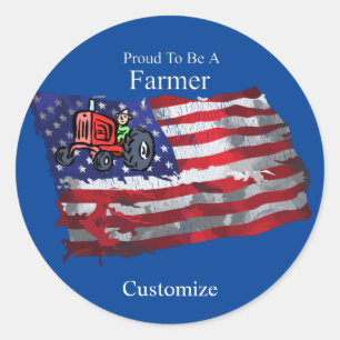 Proud Patriotic Farmer Flag Thunder_Cove Ronde Sticker