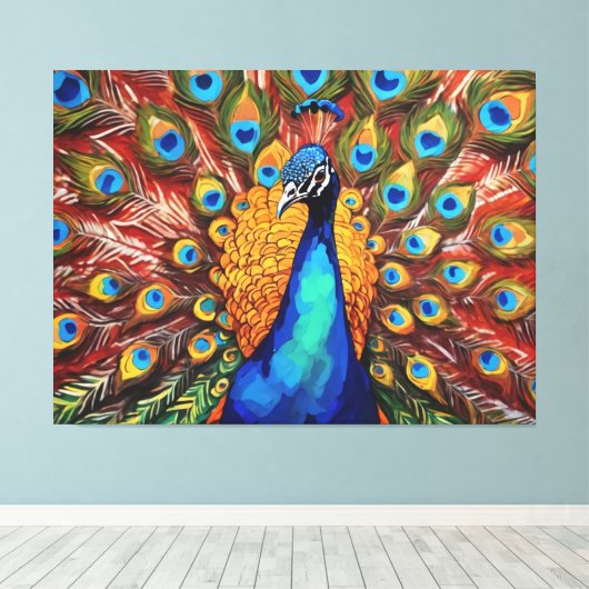 Proud Peacock Canvas Afdruk (Insitu (Houten vloer))