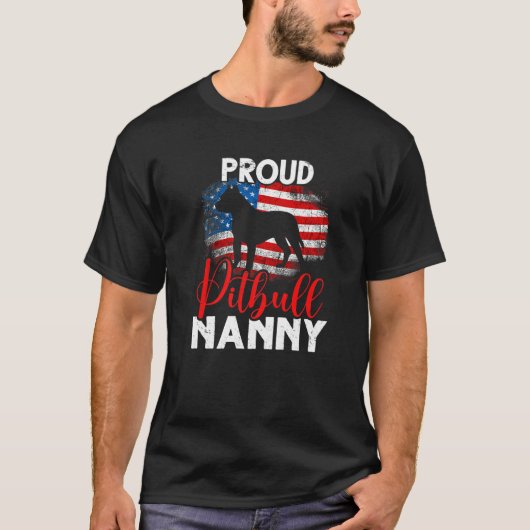  Proud Pitbull Dog Nanny American Flag T-shirt (Voorkant)