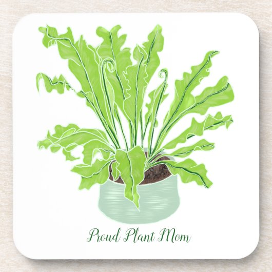 Proud Plant Mam - de nestfern van de vogel op wit. Bier Onderzetter (Voorkant)