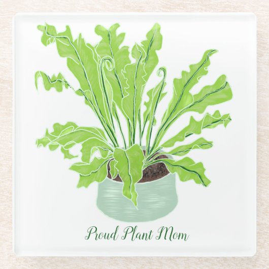 Proud Plant Mam - de nestfern van de vogel op wit. Glazen Onderzetter (Voorkant)