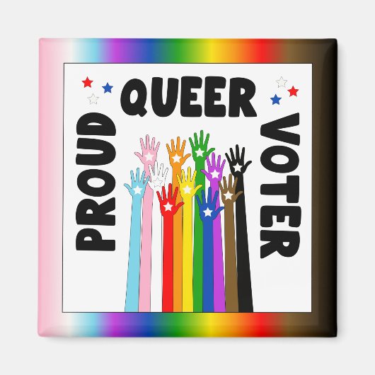 Proud Queer Voter-regenbooghanden Magneet (Voorkant)