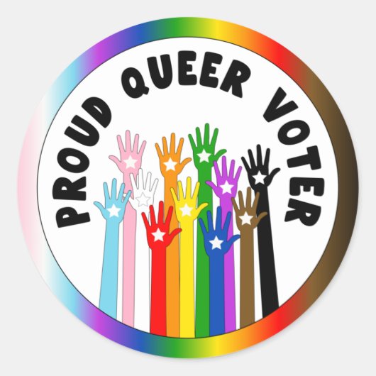 Proud Queer Voter-regenbooghanden Ronde Sticker (Voorkant)