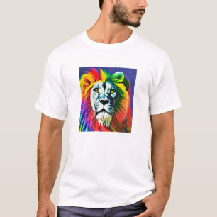Proud Rainbow Lion Colored Splash Oerwoud Cat Art T-shirt