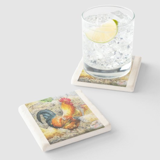 Proud Rooster Stenen Onderzetter (Zijkant)
