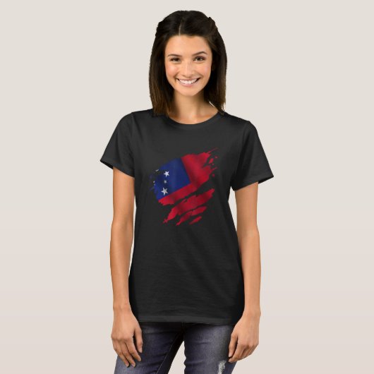 Proud Samoan Root Torn Ripped Samoa Flag T-shirt (Voorkant volledig)