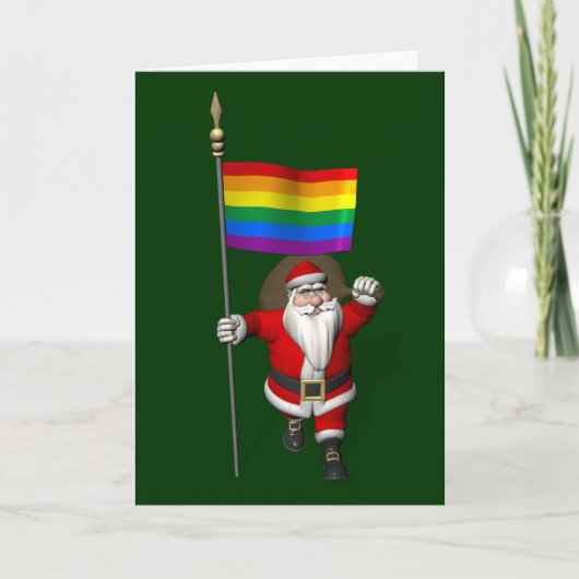 Proud Santa Claus met regenboogvlag Feestdagen Kaart (Voorkant)