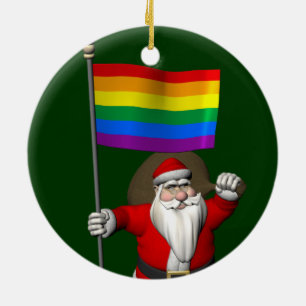 Proud Santa Claus met regenboogvlag Keramisch Ornament