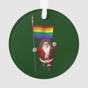 Proud Santa Claus met regenboogvlag Ornament