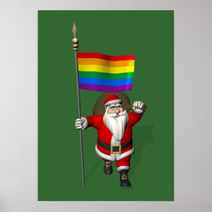 Proud Santa Claus met regenboogvlag Poster