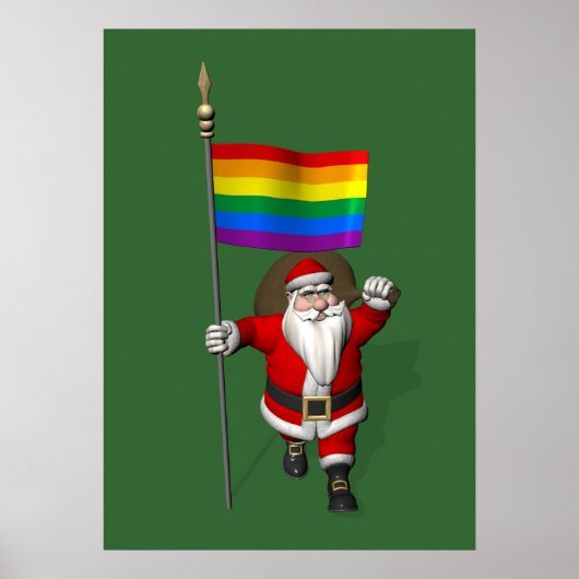 Proud Santa Claus met regenboogvlag Poster (Voorkant)