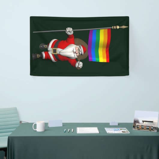 Proud Santa Claus met regenboogvlag Spandoek (Beurs)