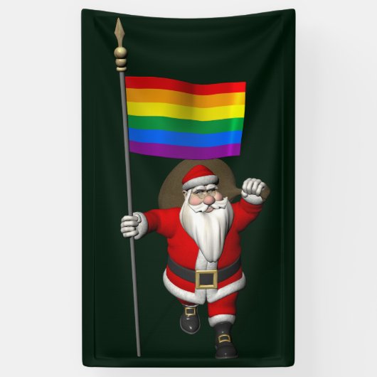Proud Santa Claus met regenboogvlag Spandoek (Verticaal)