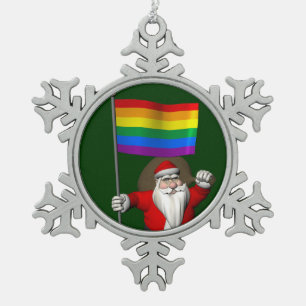 Proud Santa Claus met regenboogvlag Tin Sneeuwvlok Ornament