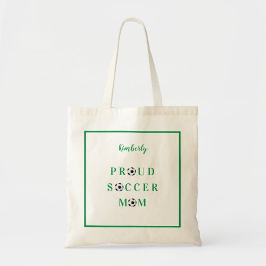 Proud Soccer Mam (Groene) Gepersonaliseerde Canvas Tote Bag (Voorkant)