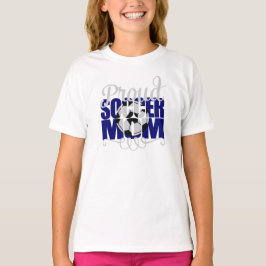 Proud Soccer Mam met blauwe letters T-shirt