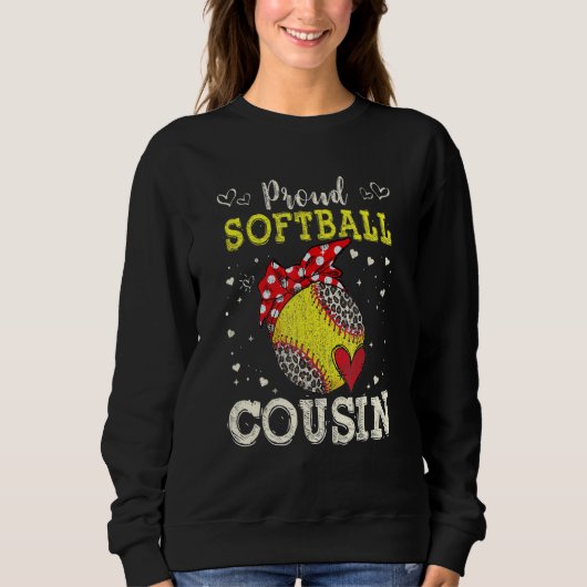 Proud Softball Cousin Leopard Game Day Spirit Play Trui (Voorkant)