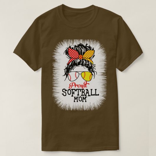 Proud softball mama rommelige haarhoorn voor moede t-shirt (Design voorkant)