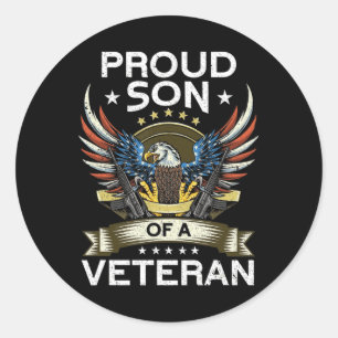 Proud Son of a Veteran USA Flag Proud American Ve Ronde Sticker