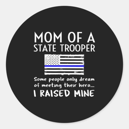 Proud State Trooper Mom Mother Thin Blue Line Amer Ronde Sticker (Voorkant)