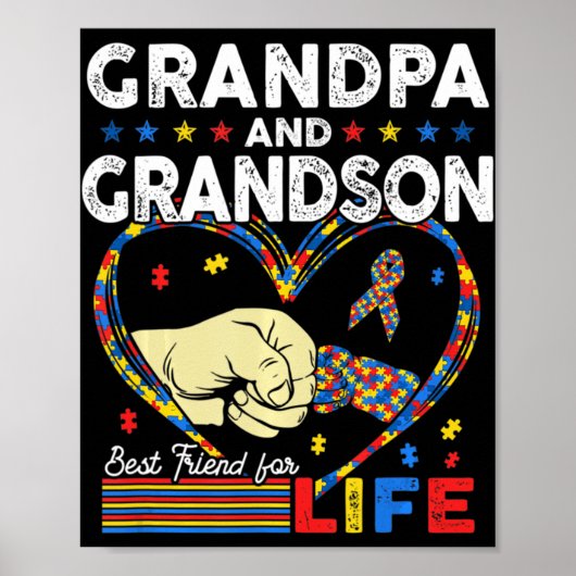 Proud Support Autism Grandpa And Grandson Autism A Poster (Voorkant)
