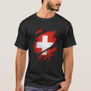 Proud Swiss Torn Ripped Zwitserland vlag T-shirt