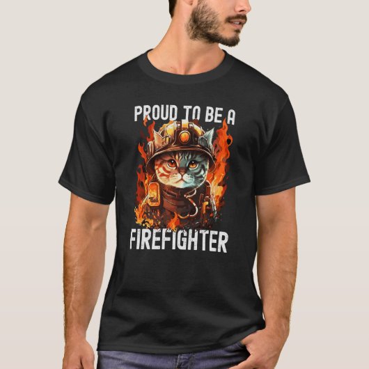 Proud to be a Firefighter Cat Kitten Fireman Firef T-shirt (Voorkant)