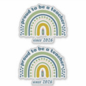 Proud To Be a Teacher Retro Blue Green Sticker (Voorkant)