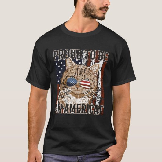 Proud To Be Americat 4th of July Patriotic Cat T-shirt (Voorkant)