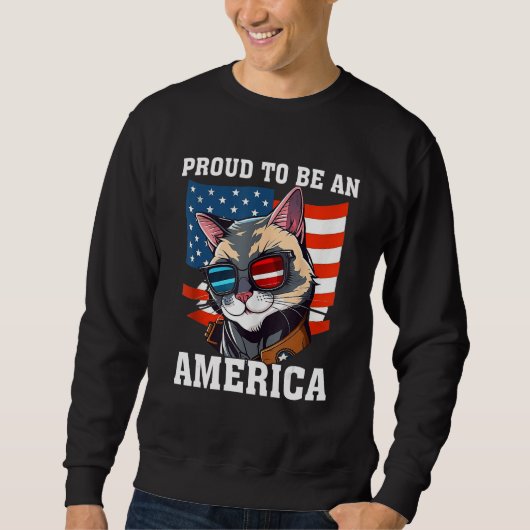 Proud To Be An Americat Funny Cat American Flag 4t Trui (Voorkant)
