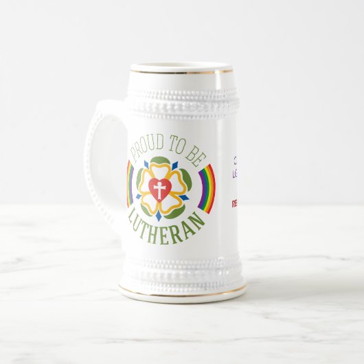 "Proud to be Lutheran" Beer Stein Bierpul (Voorkant links)